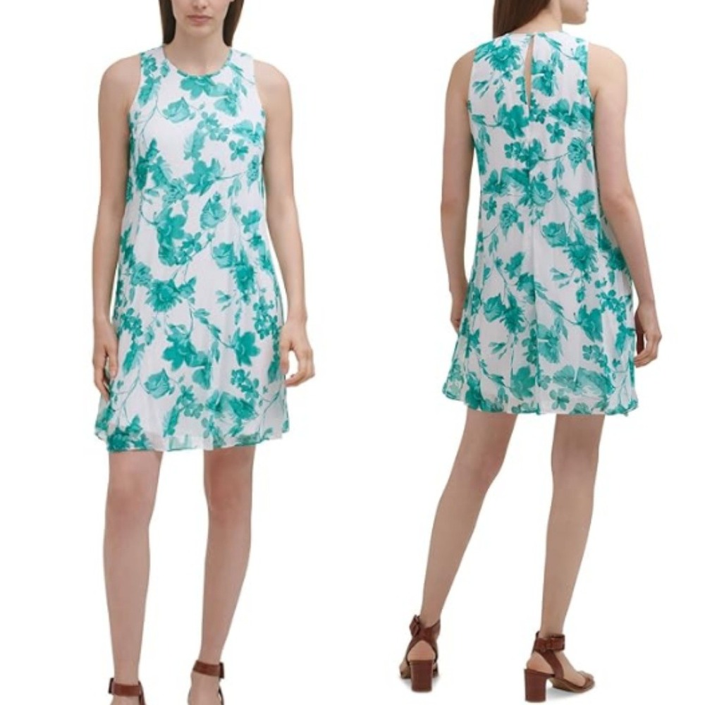 Calvin Klein Women's Sleeveless Round Neck Embroidered Trapeze Dress Size 4